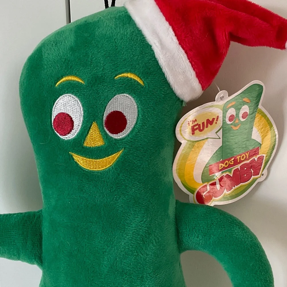 Gumby Green Dog Toy with Santa Hat
